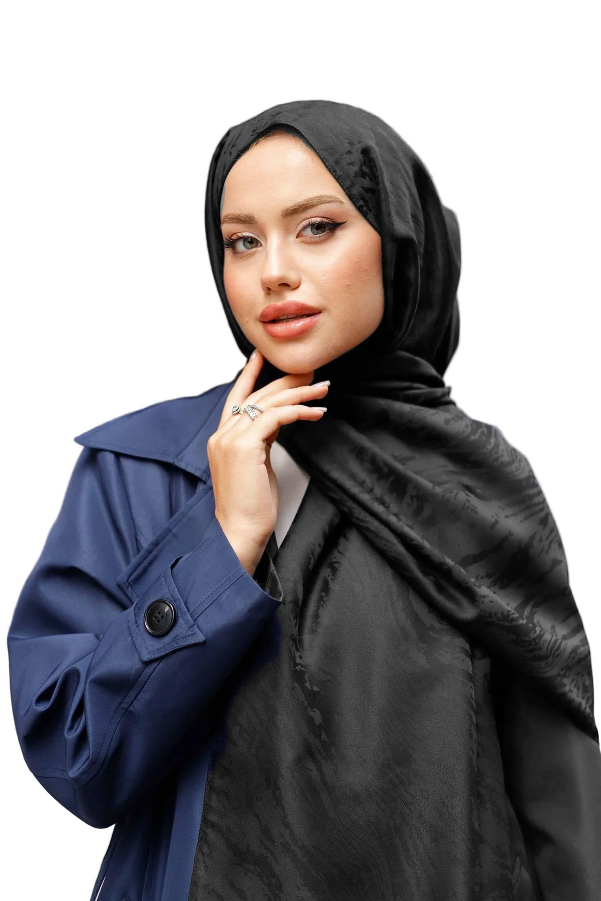 Patterned Silky Jacquard Shawl-Black
