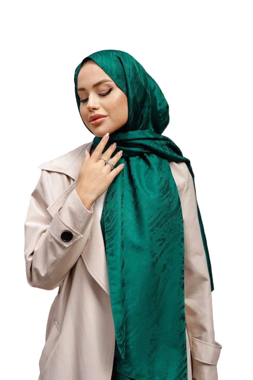 Patterned Silky Jacquard Shawl-Emerald Green