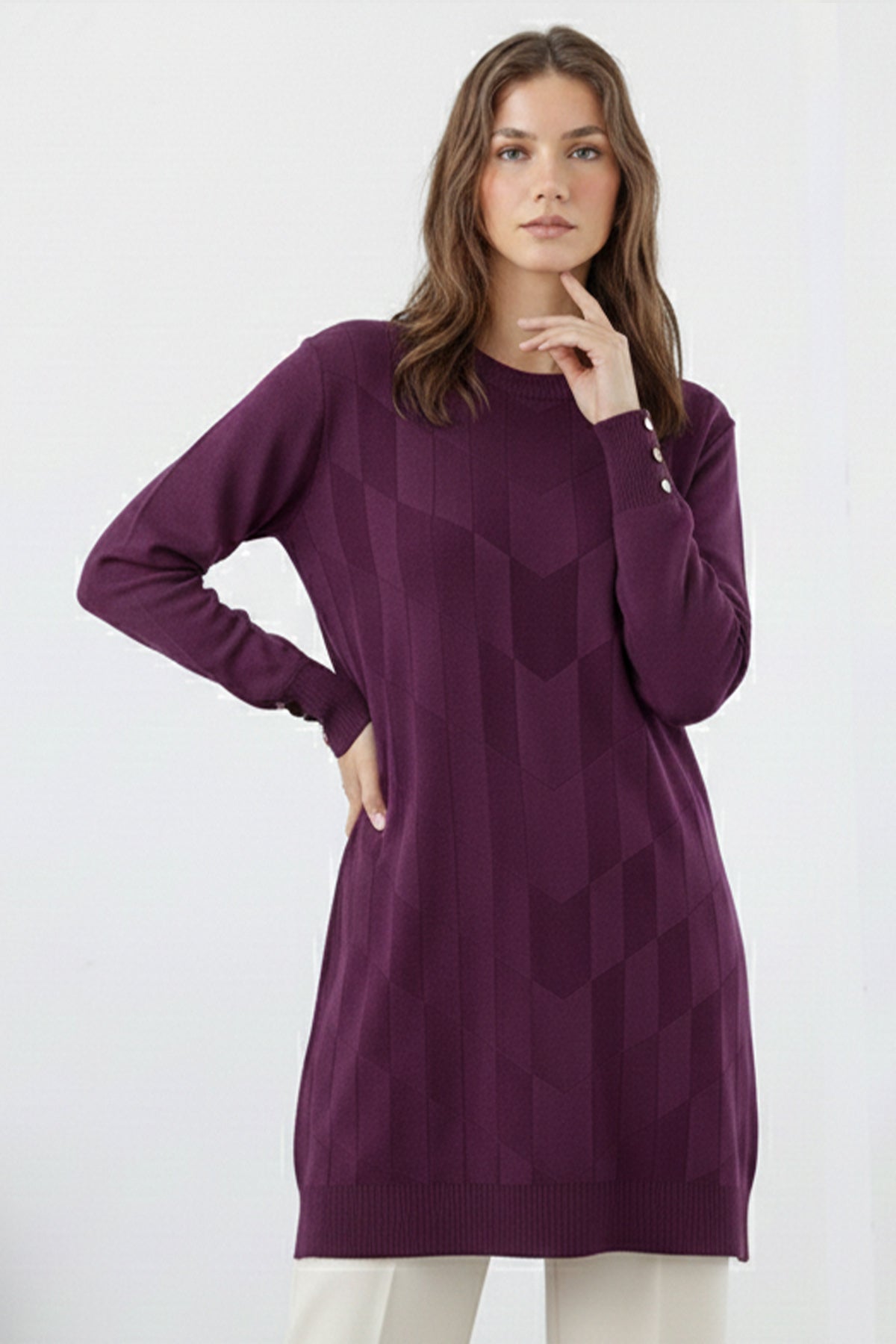 Patterned Tunic | Plum – NEOMODEST product image 1