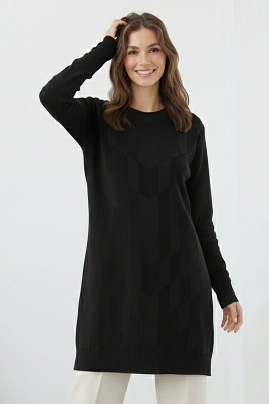 Patterned Tunic | Black – NEOMODEST product image 1