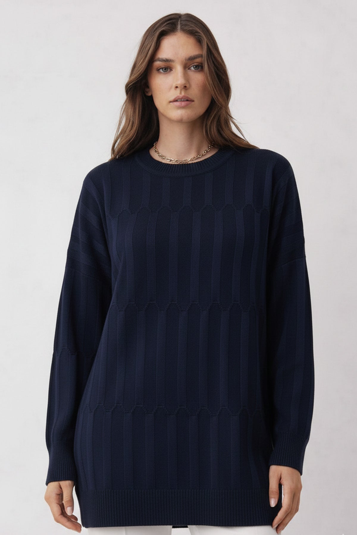 Patterned Tunic | Navy Blue – NEOMODEST product image 1