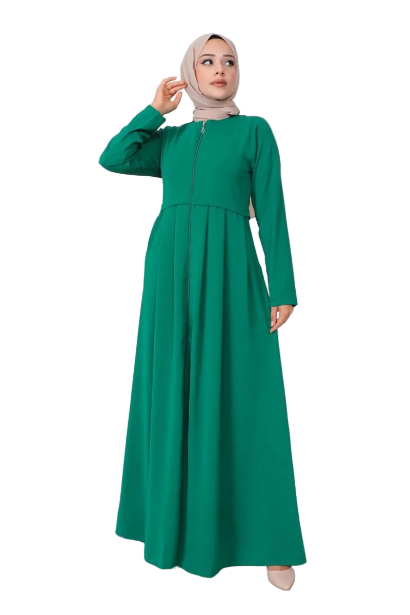 Pleated Aerobin Abaya | Long Sleeve Zip-Up Modest Dress [Pre-Order]