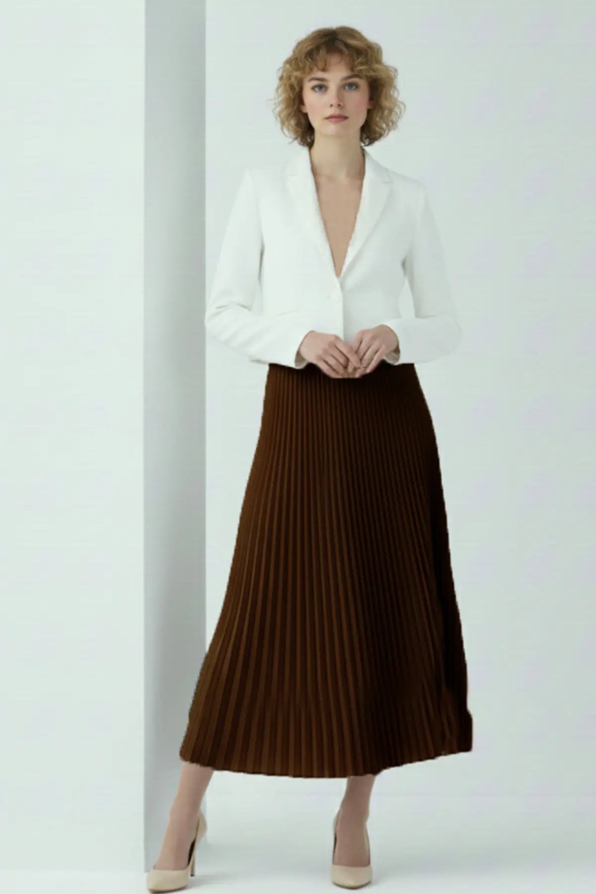 Pleated Skirt | Brown – NEOMODEST product image 2