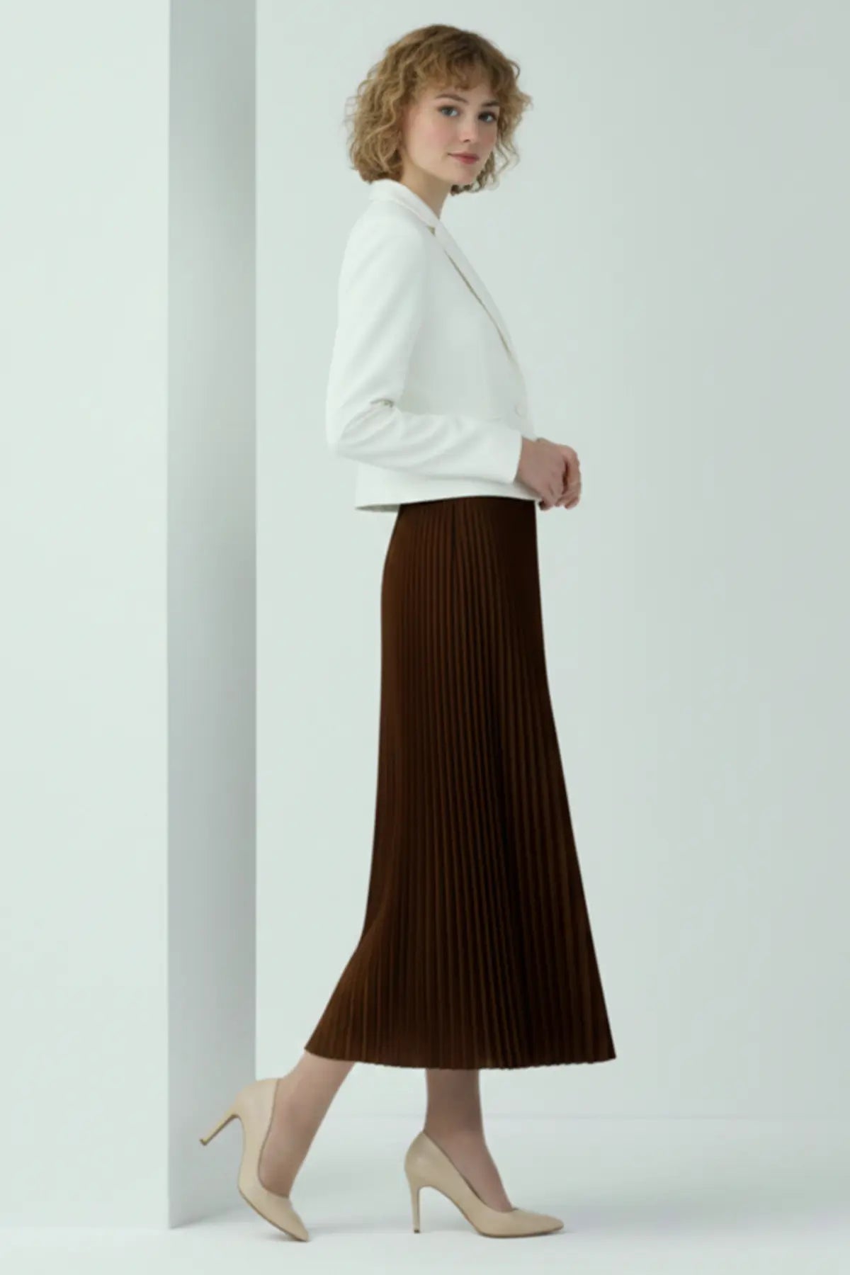Pleated Skirt | Brown – NEOMODEST product image 3
