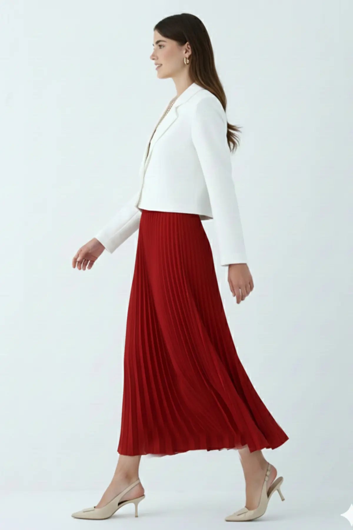 Pleated Skirt | Claret Red – NEOMODEST product image 4