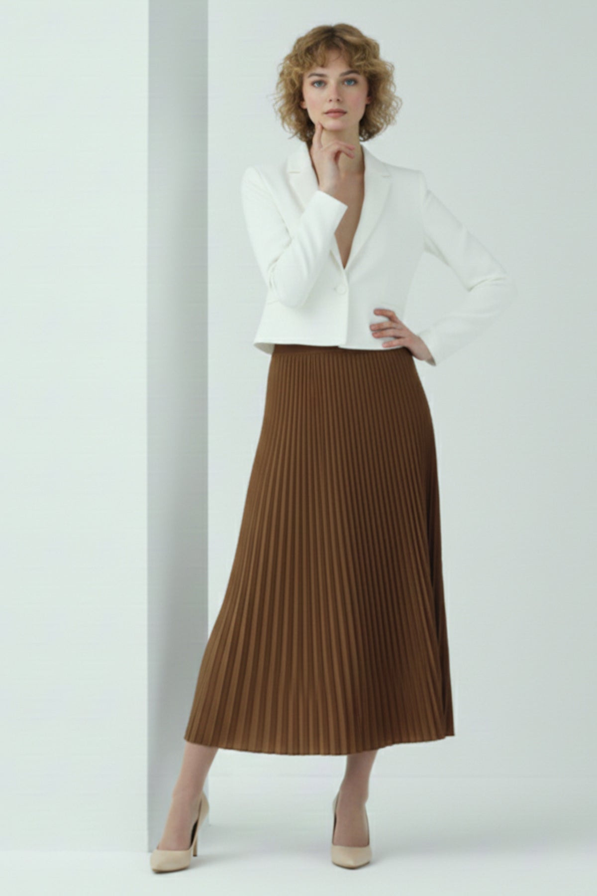 Pleated Skirt | Brown – NEOMODEST product image 1
