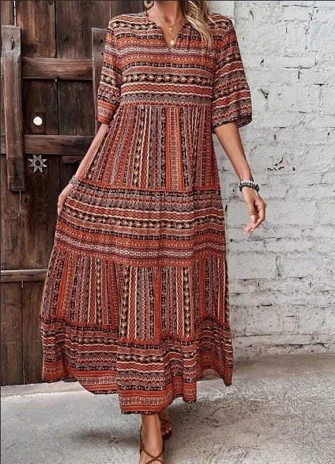 Plus Size All Over Print Tiered Dress - Dress