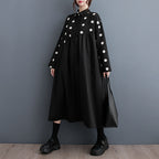 Plus Size Mid-length Artistic Retro Dress - Black / Free Size