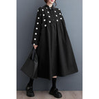 Plus Size Mid-length Artistic Retro Dress - Black / Free Size