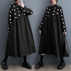 Plus Size Mid-length Artistic Retro Dress - Black / Free Size