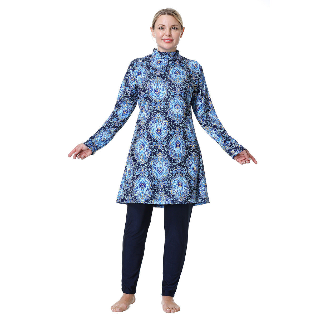 Plus Size Modest Swimwear Set 3-Pieces Swimsuit - Dark Blue / 3XL - Modest swimsuits