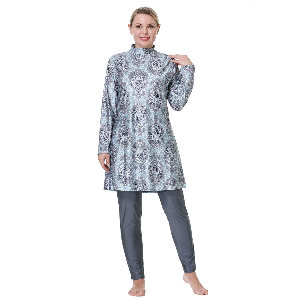 Plus Size Modest Swimwear Set 3-Pieces Swimsuit - Gray / 3XL - Modest swimsuits