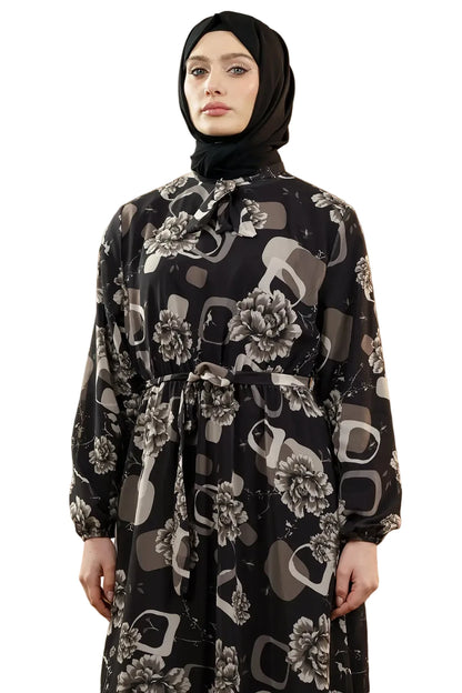 Premium Floral Chiffon Dress in Black – NEOMODEST product image 2