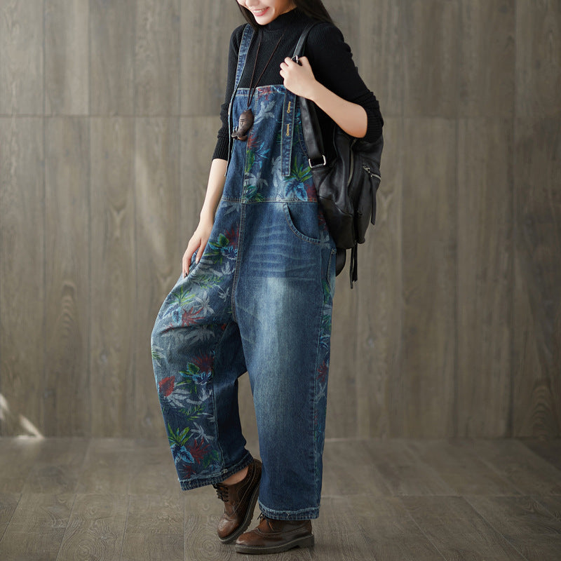 Printed Denim Romper - Dark Blue / Free Size - Girls’ romper