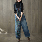 Printed Denim Romper - Dark Blue / Free Size - Girls’ romper