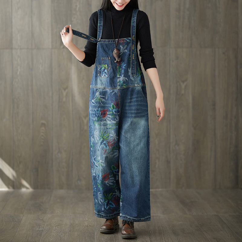 Printed Denim Romper - Dark Blue / Free Size - Girls’ romper