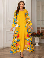 Printed Hot Diamond Abaya Dress Women’s Robe Abaya Muslim Women’s Dress Modest Dress - Yellow / L - Women’s Robe