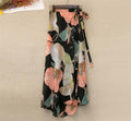 Printed Lace-up Wrap Skirt With Slits - Begonia / One size