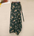 Printed Lace-up Wrap Skirt With Slits - Green / One size