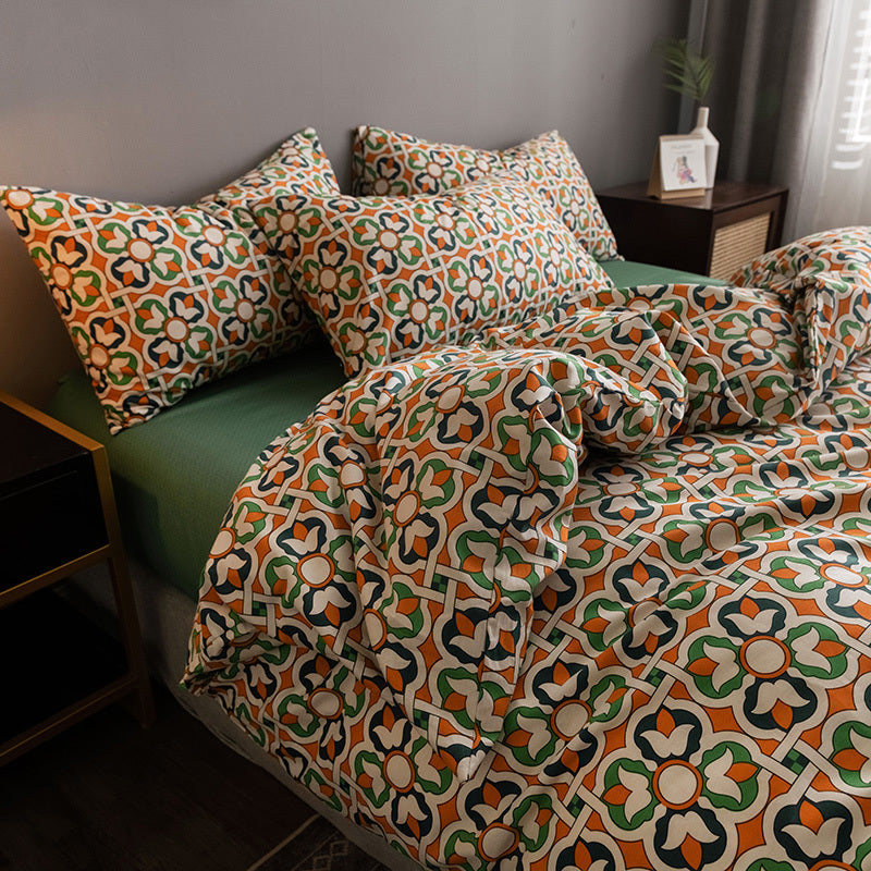 Pure Cotton Fitted Sheet and Quilt Set - Early morning / 1.8m bed sheet set of four - Bedding Set