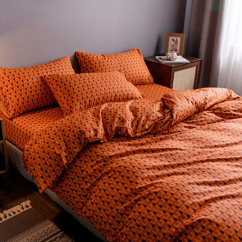 Pure Cotton Fitted Sheet and Quilt Set - Ivey / 1.8m bed sheet set of four - Bedding Set