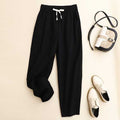 Pure Cotton Mid Waist Casual Cropped Pants - Black / 2XL - Trousers