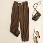 Pure Cotton Mid Waist Casual Cropped Pants - Khaki / 2XL - Trousers
