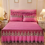 Quilted Luxury Lace Cotton Bed Skirt Suit - Light Sha Man Dance Bean Past / 120x200 / Pillowcase bedside cover bed