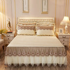 Quilted Luxury Lace Cotton Bed Skirt Suit - Light Sha Man Dance Beige / 120x200 / Pillowcase bedside cover bed