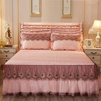 Quilted Luxury Lace Cotton Bed Skirt Suit - Light Sha Man Dance Jade / 120x200 / Pillowcase bedside cover bed - Bedding
