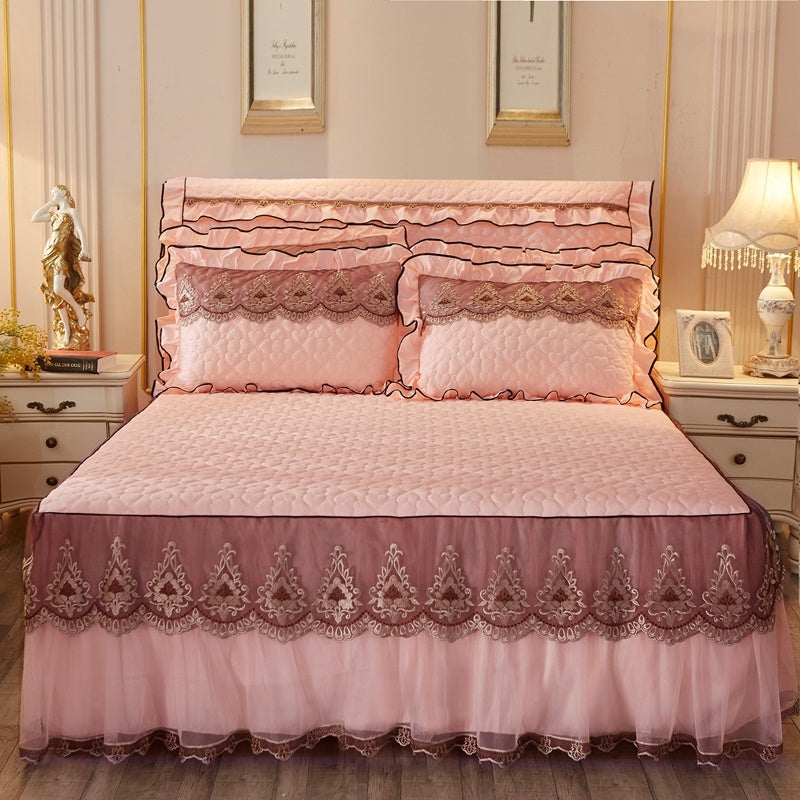 Quilted Luxury Lace Cotton Bed Skirt Suit - Light Sha Man Dance Jade / 120x200 / Pillowcase bedside cover bed - Bedding