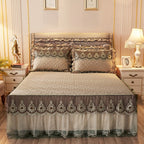 Quilted Luxury Lace Cotton Bed Skirt Suit - Light Sha Man Dance Khaki / 120x200 / Pillowcase bedside cover bed