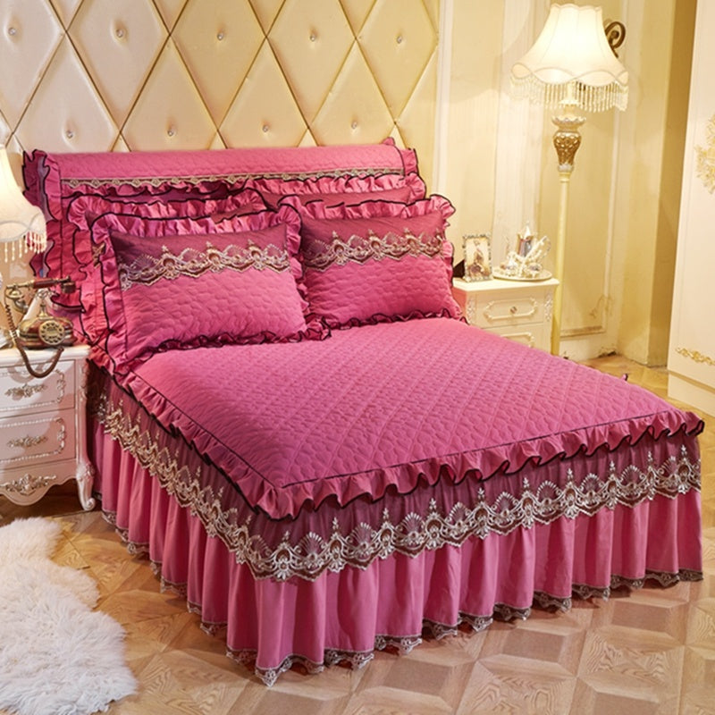 Quilted Luxury Lace Cotton Bed Skirt Suit - Menglian Xinyu dousha / 120x200 / Pillowcase bedside cover bed - Bedding Set