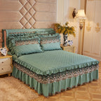 Quilted Luxury Lace Cotton Bed Skirt Suit - Menglian Xinyu Fruit green / 120x200 / Pillowcase bedside cover bed