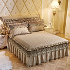 Quilted Luxury Lace Cotton Bed Skirt Suit - Menglian Xinyu Khaki / 120x200 / Pillowcase bedside cover bed - Bedding Set