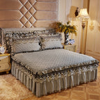 Quilted Luxury Lace Cotton Bed Skirt Suit - Menglian Xinyu light gray / 120x200 / Pillowcase bedside cover bed