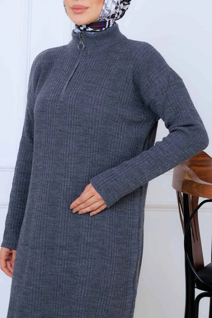 Ribbed Knit Dress | Grey – NEOMODEST product image 3