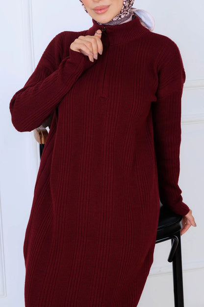 Ribbed Knit Dress | Claret Red – NEOMODEST product image 3