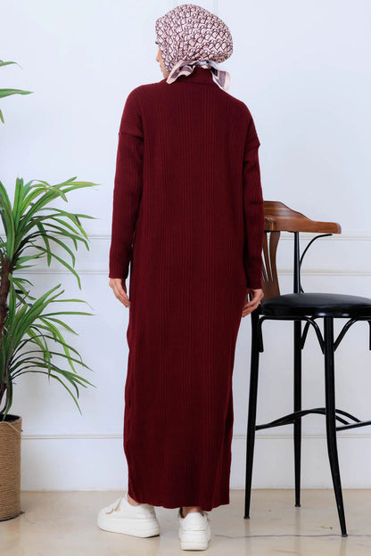 Ribbed Knit Dress | Claret Red – NEOMODEST product image 4