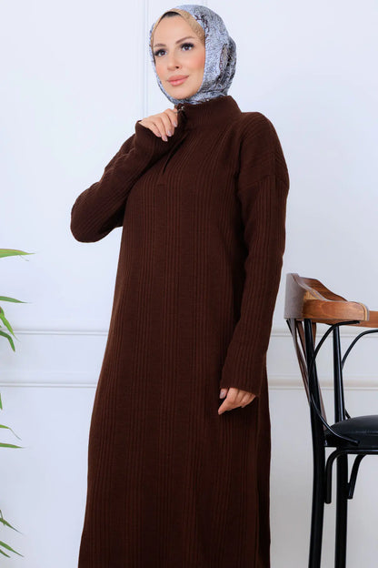 Ribbed Knit Dress | Brown – NEOMODEST product image 2