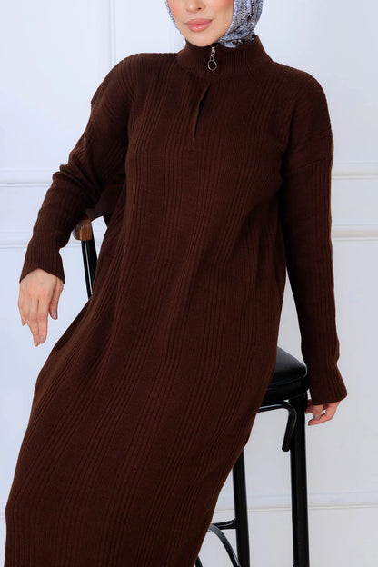 Ribbed Knit Dress | Brown – NEOMODEST product image 3