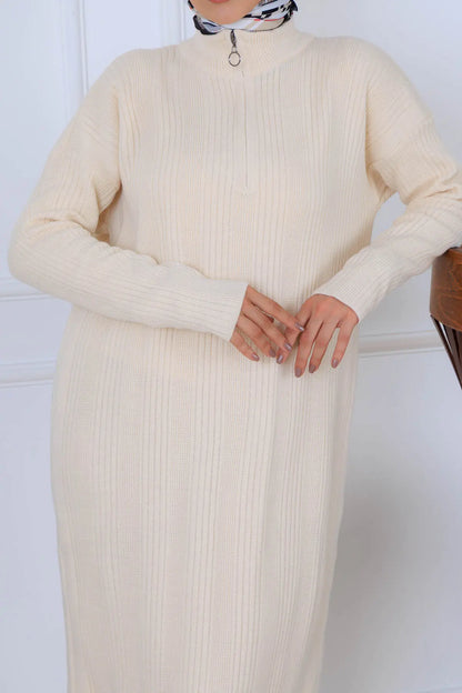 Ribbed Knit Dress | Beige – NEOMODEST product image 2