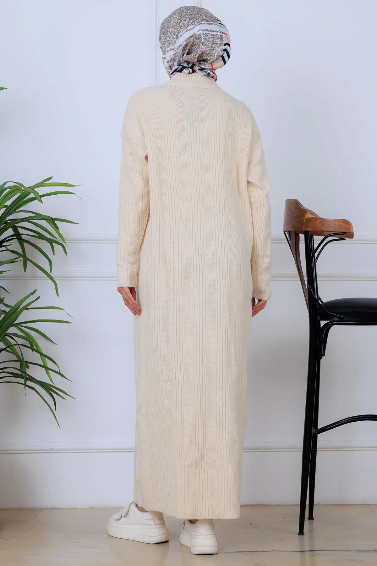 Ribbed Knit Dress | Beige – NEOMODEST product image 4