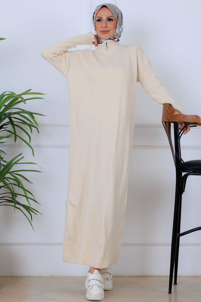 Ribbed Knit Dress | Beige – NEOMODEST product image 1