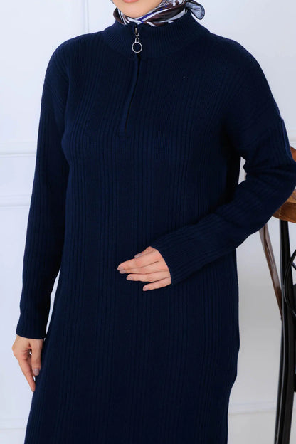 Ribbed Knit Dress | Navy Blue – NEOMODEST product image 2