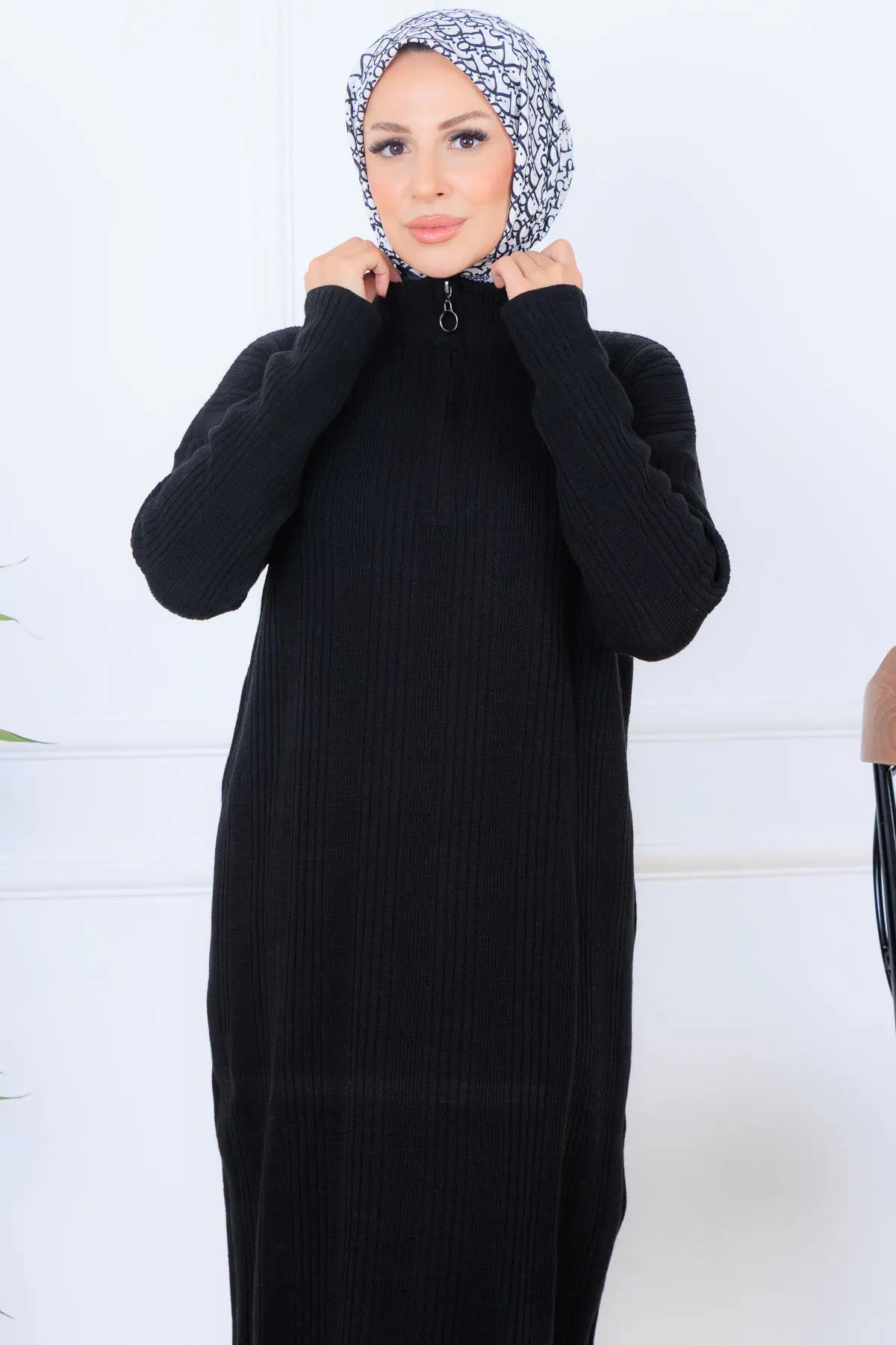 Ribbed Knit Dress | Black – NEOMODEST product image 3