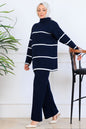 Ribbed Stripe-Detail Knitwear Suit in Navy Blue – NEOMODEST, image 1