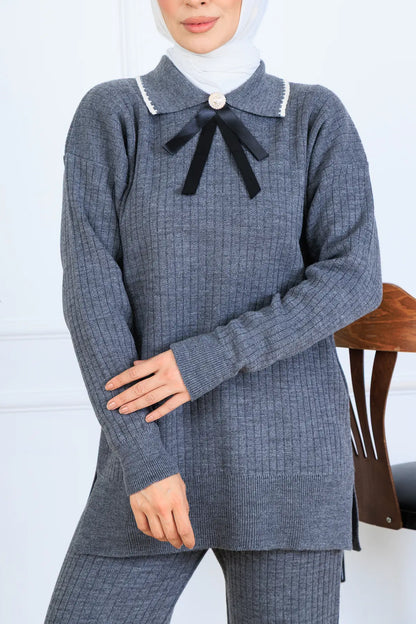 Ribbon Detail Knitwear Set | Grey – NEOMODEST, image 3