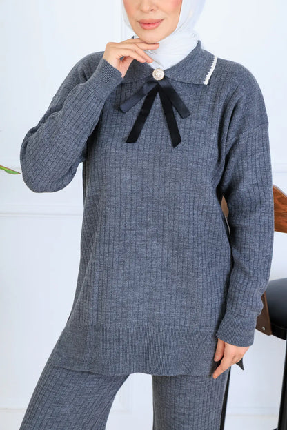 Ribbon Detail Knitwear Set | Grey – NEOMODEST, image 4