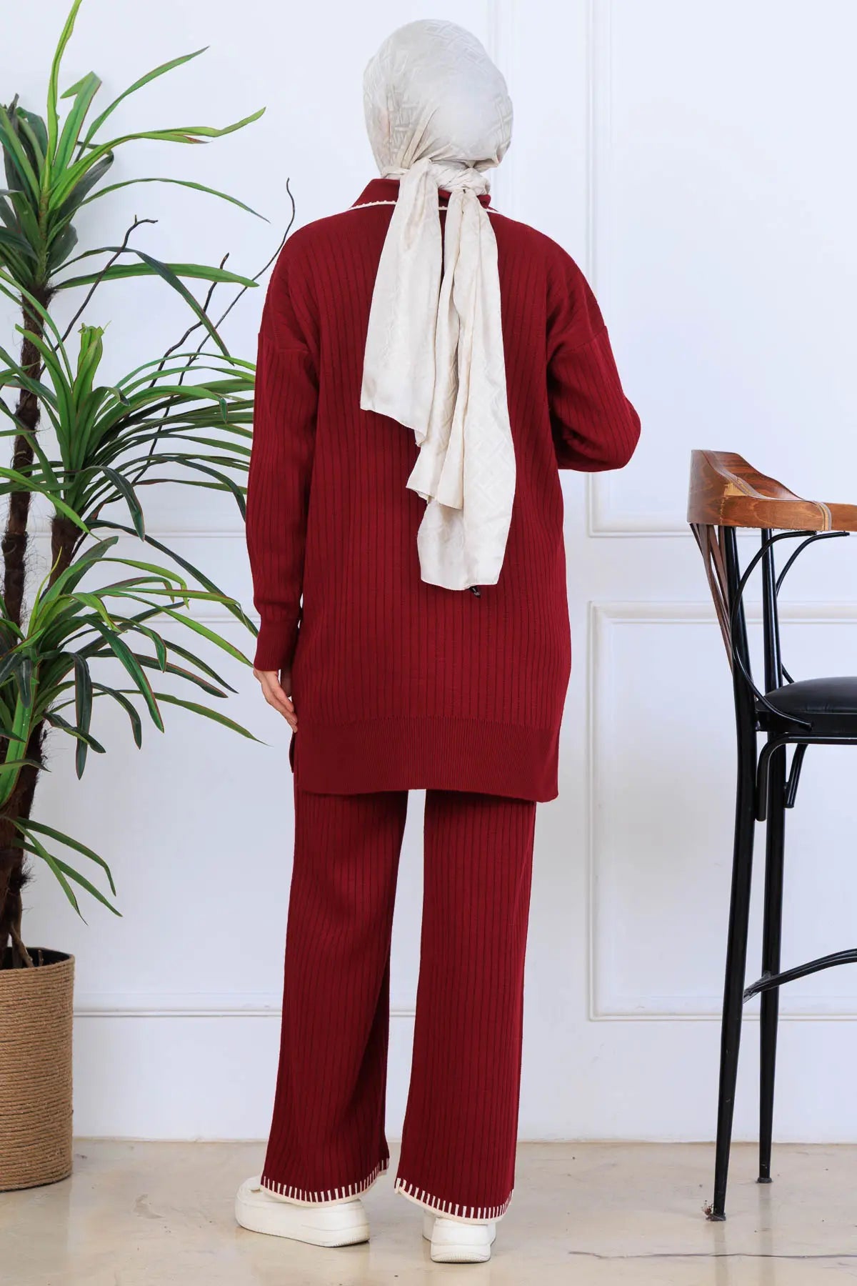 Ribbon Detail Knitwear Set | Claret Red – NEOMODEST, image 4
